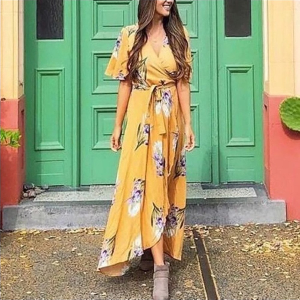 NEW Maternity Yellow/Purple Floral Faux Wrap Dress